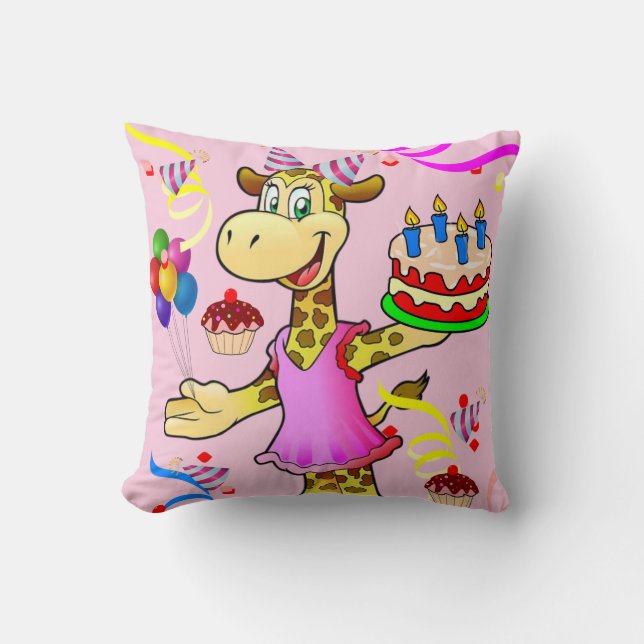 Throw Pillow Happy Birthday Giraffe Kissen (Vorderseite)