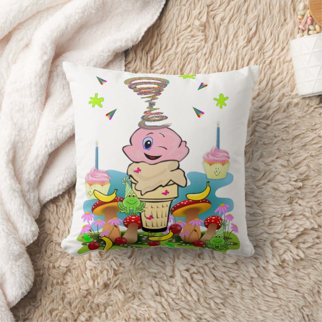 Throw Pillow, Happy Birthday Pink Cupcake Kissen (Decke)