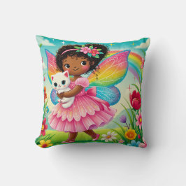 THROW PILLOW - "HAPPY FAIRY with KITTEN" Kissen