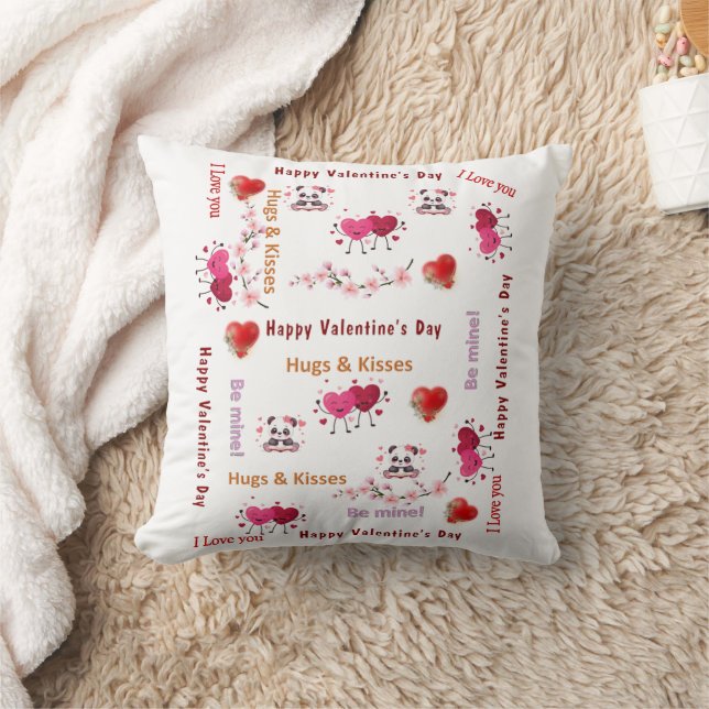 Throw Pillow Happy Valentine's Day Red Hearts Kissen (Decke)
