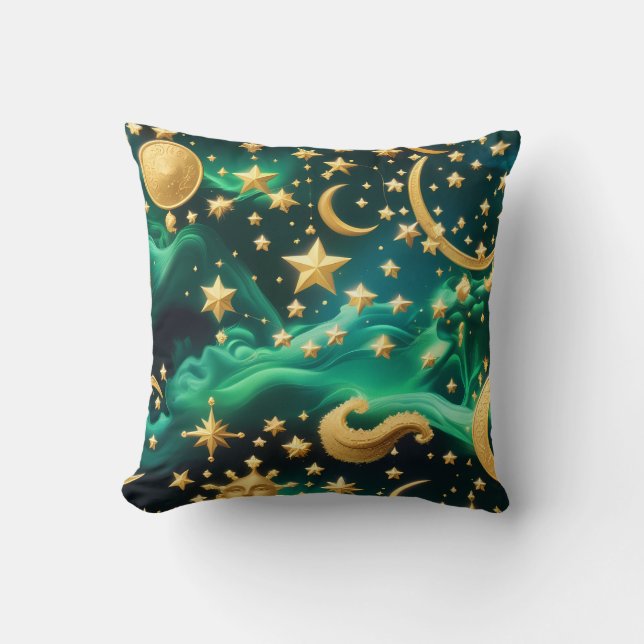 Throw Pillow – Luxury Emerald Celestial Moon Kissen (Vorderseite)