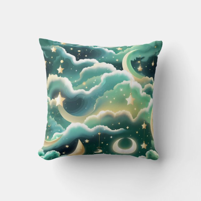 Throw Pillow – Luxury Mint Green Celestial Moon Kissen (Vorderseite)