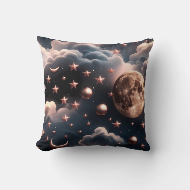 Throw Pillow – Luxury Rose Gold Celestial Moon Kissen (Vorderseite)