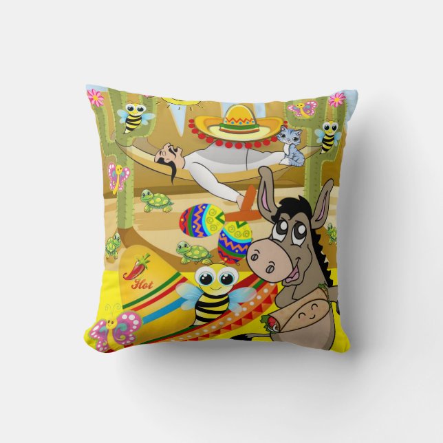 Throw Pillow Mexican Donkey Dog Sombrero Kissen (Vorderseite)