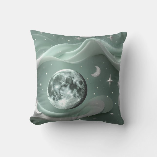 Throw Pillow - Mint Green Celestial Moon Kissen (Vorderseite)
