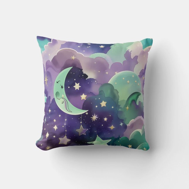 Throw Pillow - Mint Green Lilac Celestial Moon Kissen (Vorderseite)