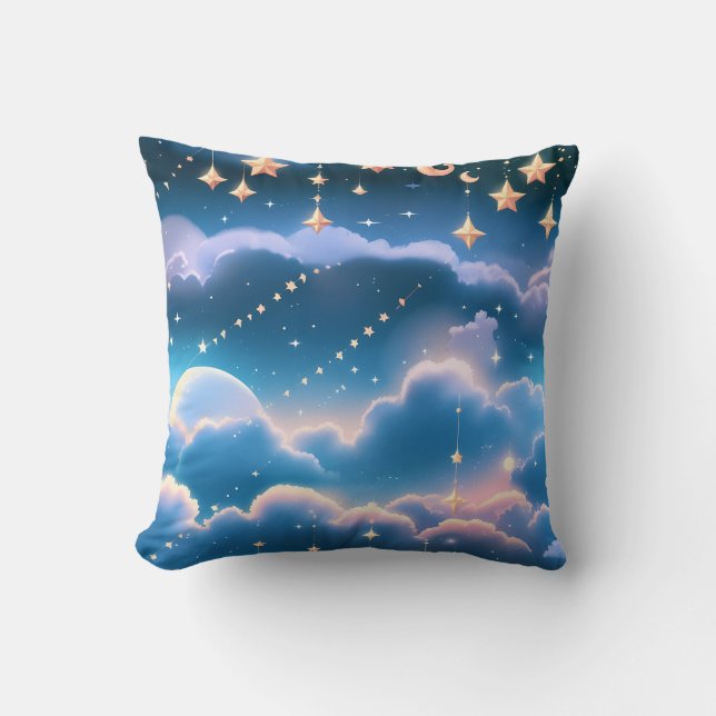 Throw Pillow - Pastel Blue Celestial Moon Kissen (Vorderseite)