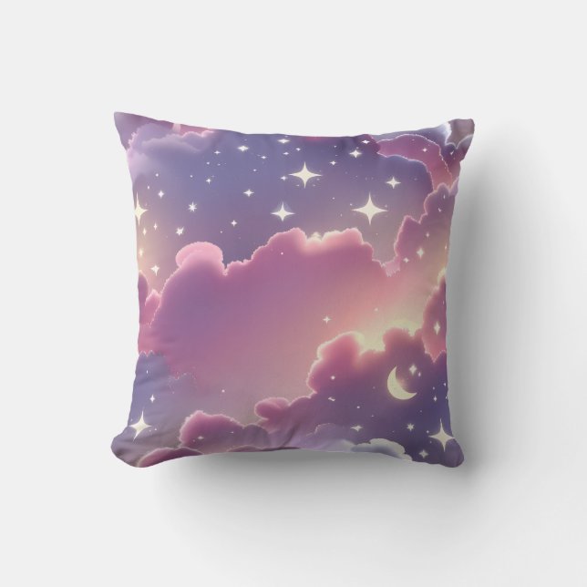 Throw Pillow - Pastel Pink Lavender Celestial Moon Kissen (Vorderseite)