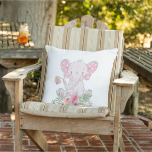 Throw Pillow Pink Floral Elephant Kissen