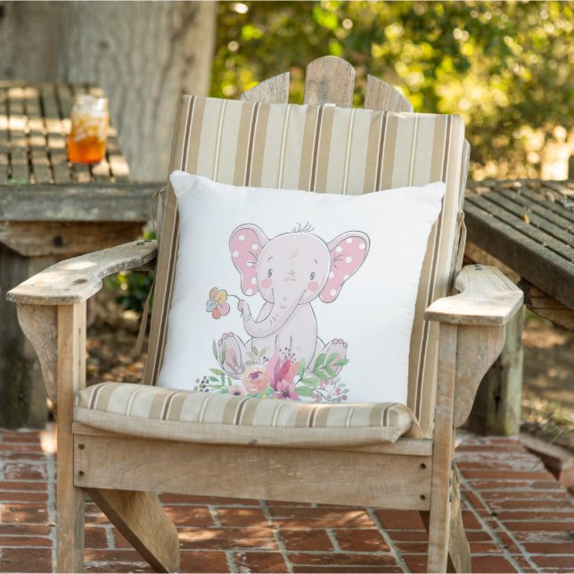 Throw Pillow Pink Floral Elephant Kissen (Stuhl )