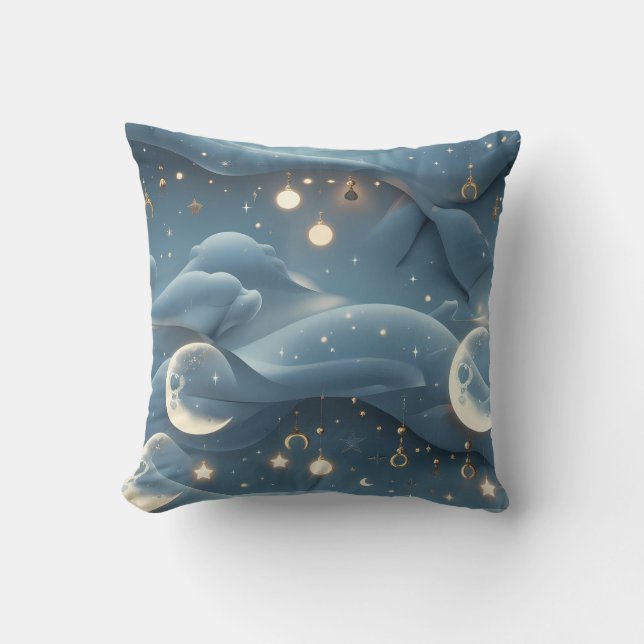 Throw Pillow - Powder Blue Celestial Moon Kissen (Vorderseite)