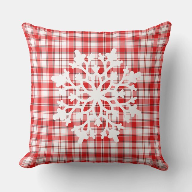 Throw Pillow-Red Kariert Snowflake Kissen (Vorderseite)