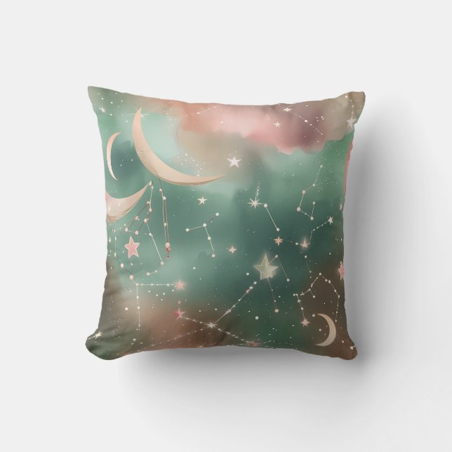 Throw Pillow - Sage Green Blush Celestial Moon Kissen (Vorderseite)