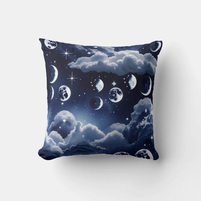Throw Pillow – Silver Celestial Moon Design Kissen (Vorderseite)