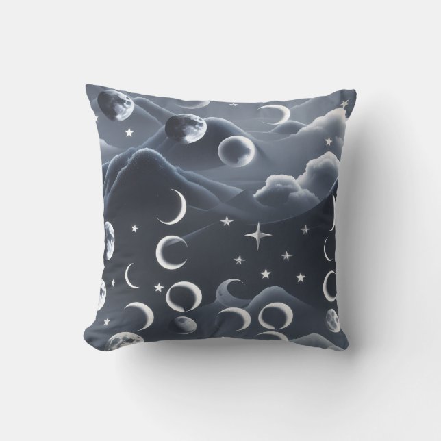 Throw Pillow - Sky Grey Celestial Moon Phases Kissen (Vorderseite)