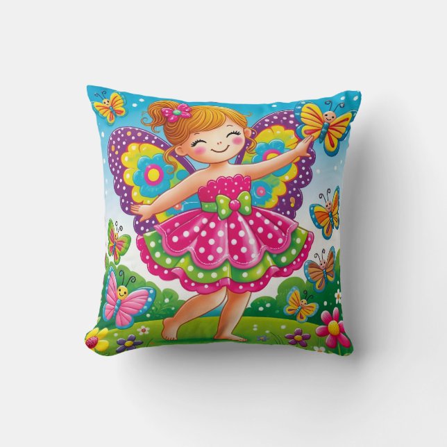 THROW PILLOW - "SMILING FAIRY with BUTTERFLIES" Kissen (Vorderseite)