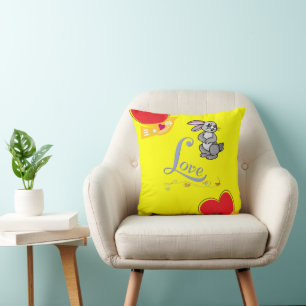 Throw Pillow Valentine's Day Bunny Rabbit Hearts Kissen