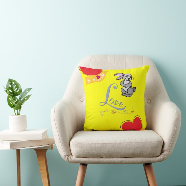Throw Pillow Valentine's Day Bunny Rabbit Hearts Kissen (Stuhl )