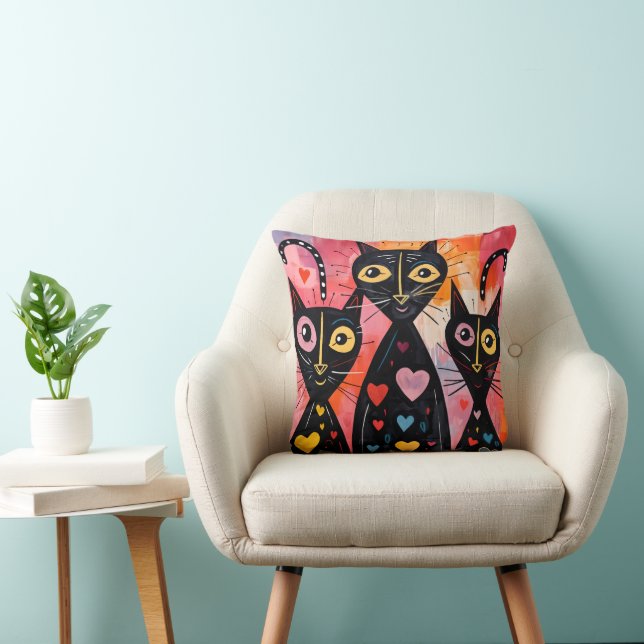 Throw Pillow Valentine's Day Cat Red Hearts Kissen (Stuhl )