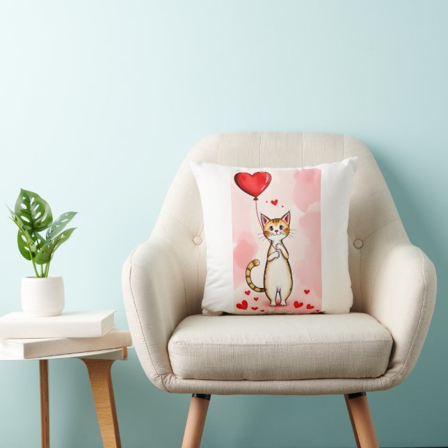 Throw Pillow Valentine's Day Cat Red Hearts Kissen (Stuhl )