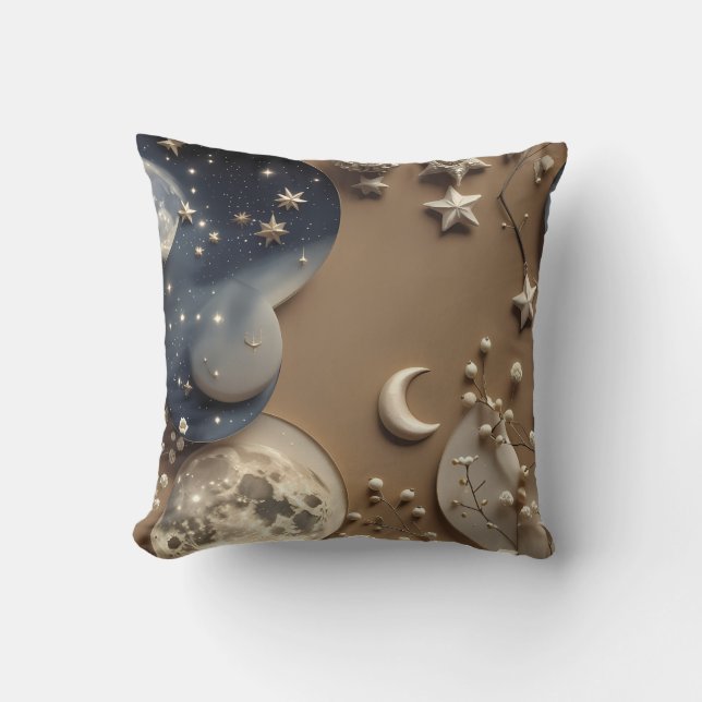 Throw Pillow - Warm Beige Celestial Moon Kissen (Vorderseite)