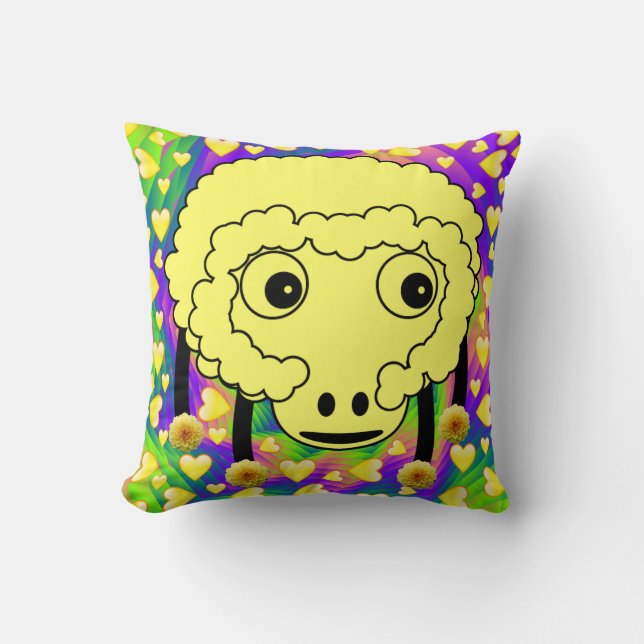 Throw Pillow Yellow Sheep Hearts Kissen (Vorderseite)