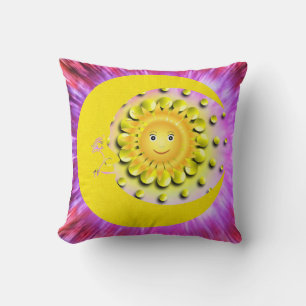Throw Pillow Yellow Sun Moon Stars Kissen