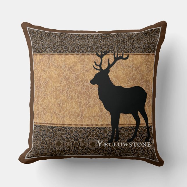Throw Pillow-Yellowstone Elch Chocolate Brown Kissen (Vorderseite)