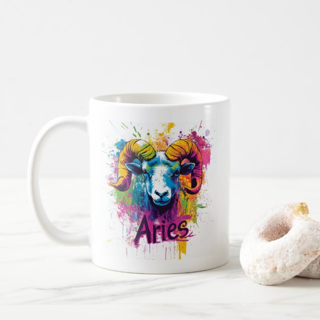 "Throwback Aries der 90er Jahre: Spritzer Paint Ta Kaffeetasse (Mit Donut)