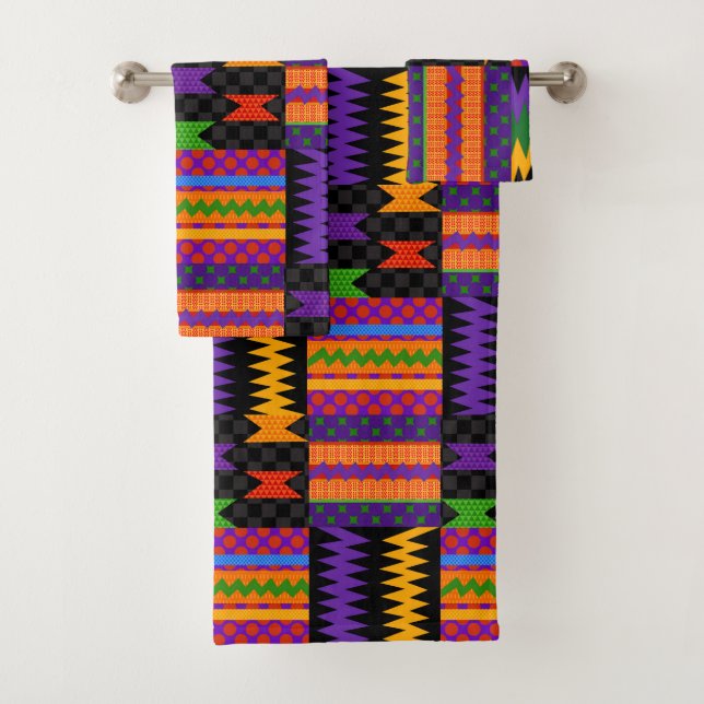 Throwback Kente Pattern Design der 90er Jahre Badhandtuch Set (Insitu)