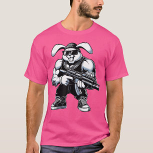 Thug Bunny Holding Gun Muscles Gangster Rabbit Lov T-Shirt