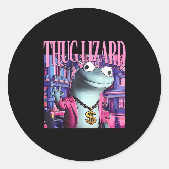Thug Lizard Funny Weirdcore Animal Lizard L Runder Aufkleber (Vorderseite)