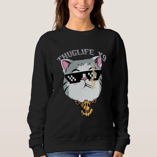 Thuglife Cat with Sunglasses Neck Chain Gangster C Sweatshirt (Vorderseite)