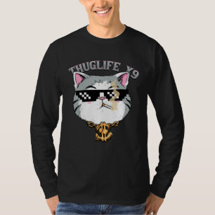 Thuglife-Katze mit Sonnenbrille Halskette Gangster T-Shirt