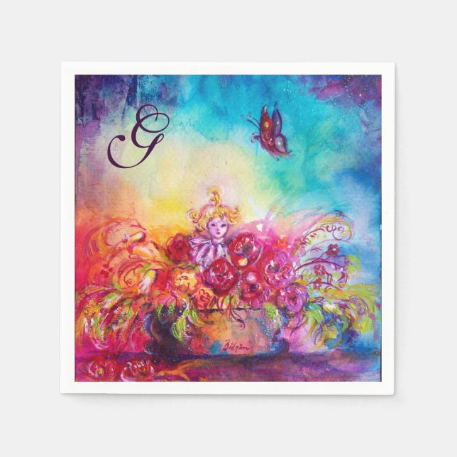 THUMBELINA, BLUME-BASKET UND BÜROFLY-MONOGRAMM SERVIETTE (Vorderseite)