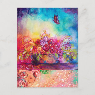 THUMBELINA, BLUME BASKET UND SCHALTFLÄCHE POSTKARTE