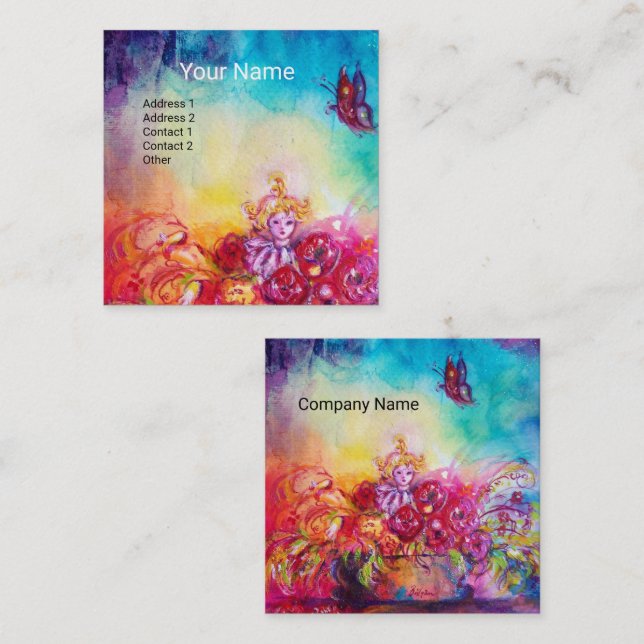 THUMBELINA, BLUME BASKET UND SCHALTFLÄCHE QUADRATISCHE VISITENKARTE (Vorne/Hinten)