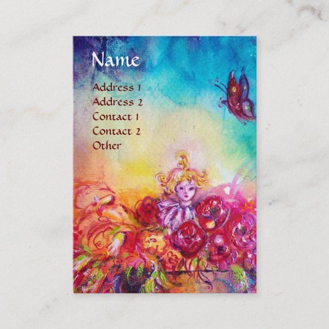 THUMBELINA, BLUME BASKET UND SCHALTFLÄCHE VISITENKARTE (Vorderseite)