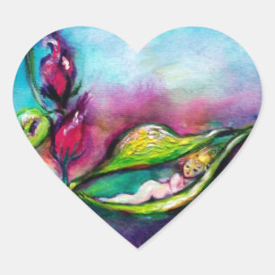 THUMBELINA, DAS ZWISCHEN ROSEN-BLÄTTER SCHLÄFT Herz-Aufkleber