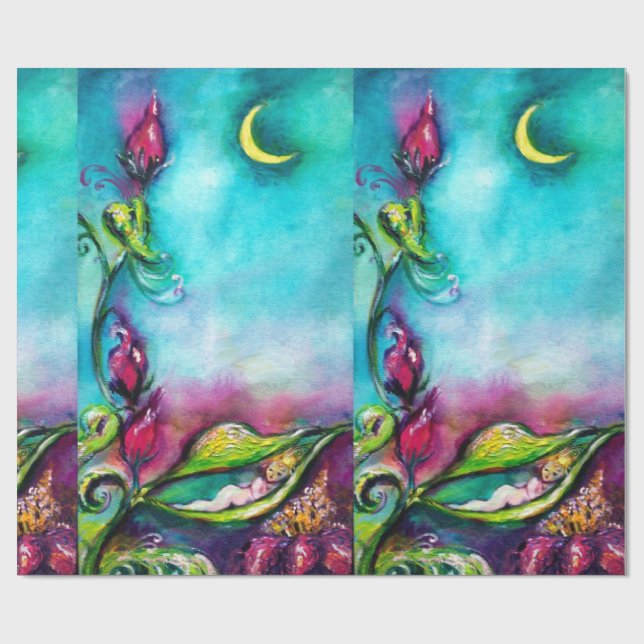 THUMBELINA SCHLAFEN ZWISCHEN BLÄTTER DER ROSE GESCHENKPAPIER (Flach)