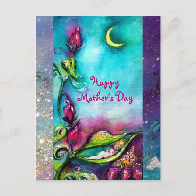 THUMBELINA SCHLAFEN ZWISCHEN BLÄTTER DER ROSE POSTKARTE (Vorderseite)