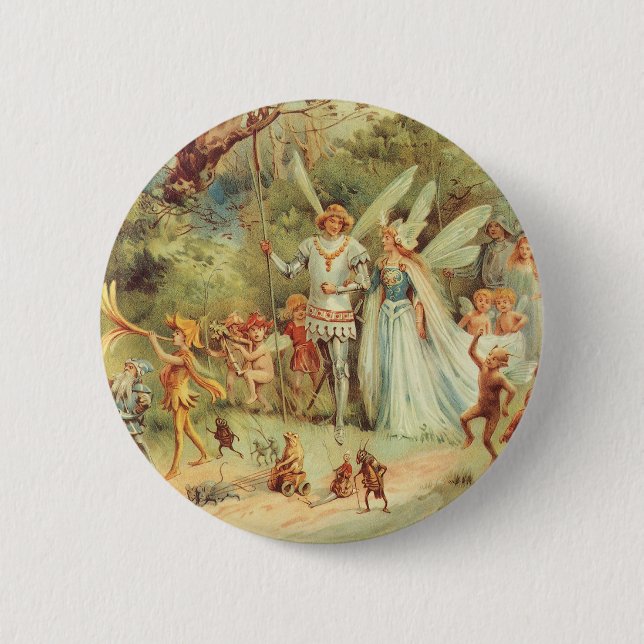 Thumbelina und Prince Wedding, Vintage Mairy Tales Button (Vorderseite)