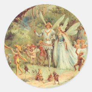 Thumbelina und Prinz Hochzeit, Vintage Märchen Runder Aufkleber