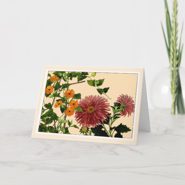Thumbergia & Aster, botanische Kunstkarte Dankeskarte (Vorderseite)
