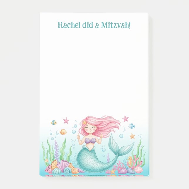 Thumbs Mermaid Personalisiert Mitzvah Post-it Klebezettel (Vorderseite)