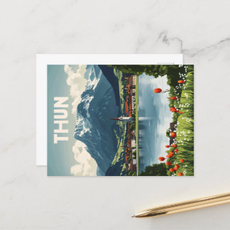 Thun Switzerland Vintage Travel Poster Postkarte