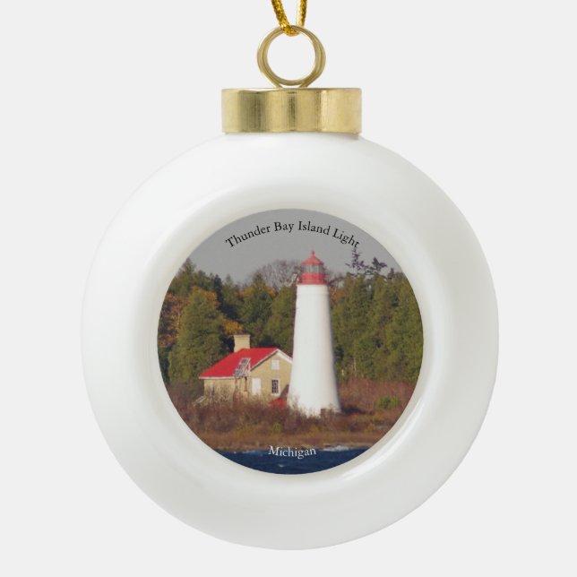 Thunder Bay Island Light-Ornament Keramik Kugel-Ornament (Vorderseite)