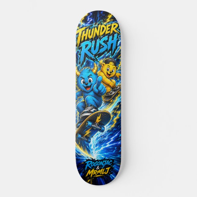 Thunder Rush Electric Blue Monster Skate Grafik Skateboard (Vorderseite)