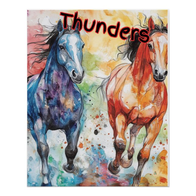 Thunders - Wasserfarbene Pferde Poster (Vorderseite)