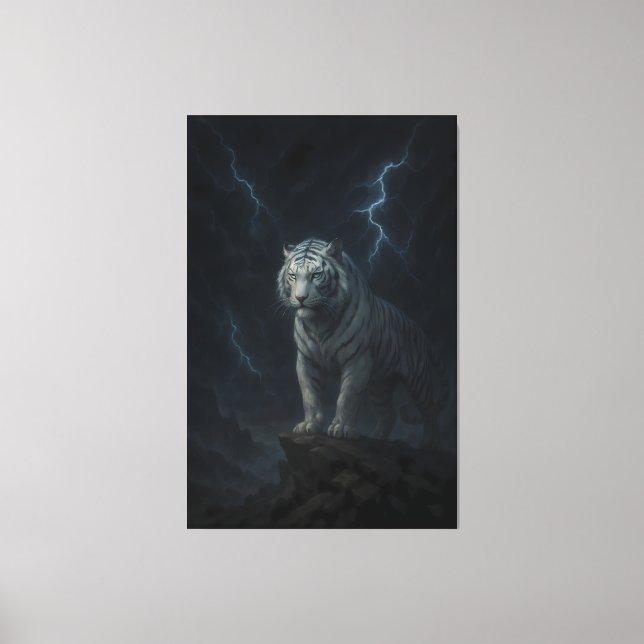 Thunderstorm White Tiger – Storm King Mythic Beast Leinwanddruck (Vorderseite)